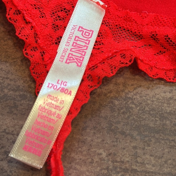 VS Pink red lace thong. Size large. Excellent condition. Elastic logo band. - Picture 5 of 5